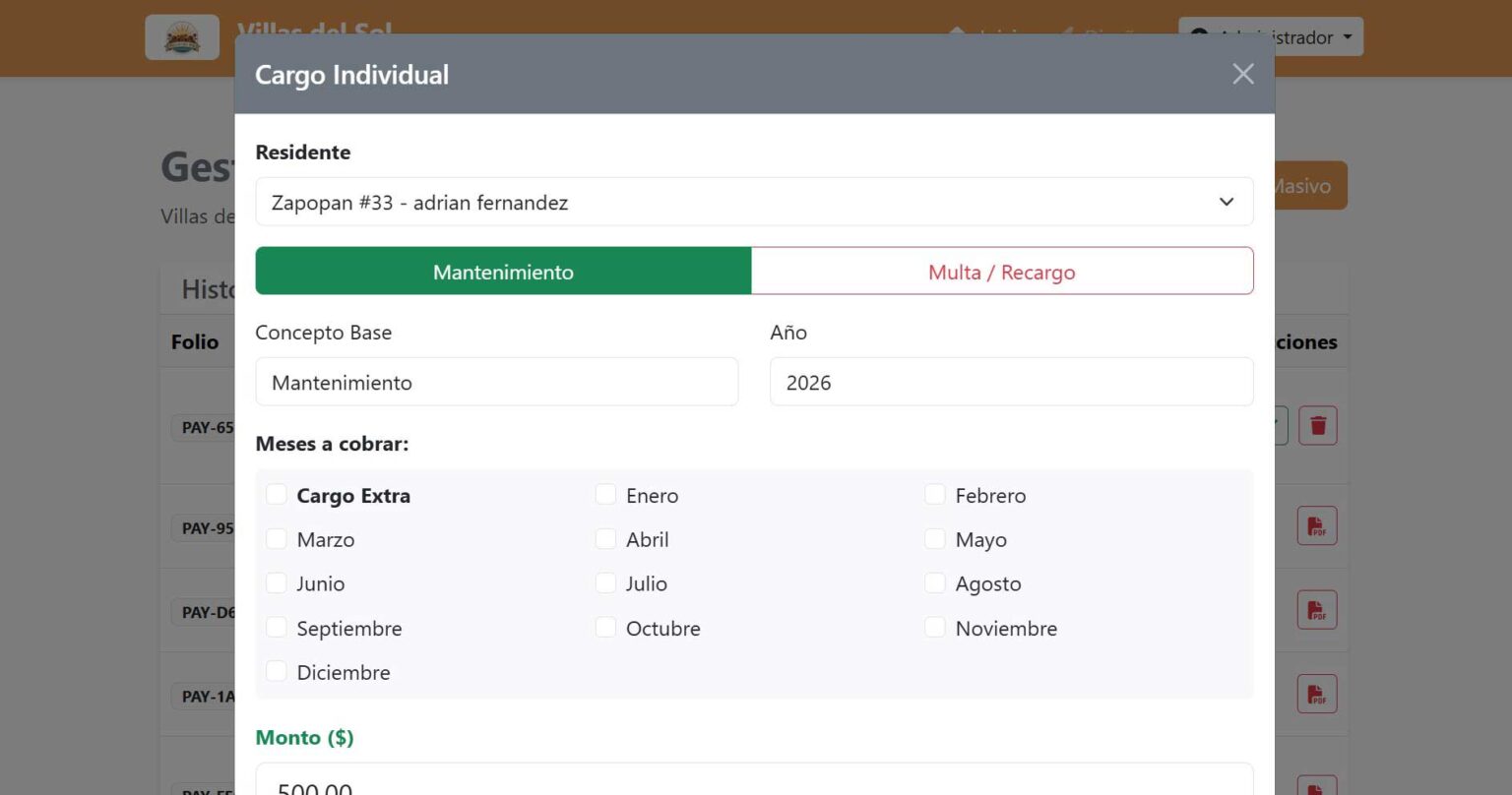 Cobro de mantenimiento personalizado